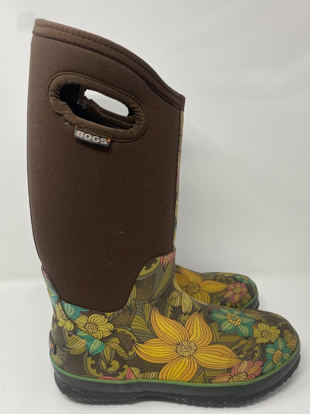 BOGS Classic High Stargazer Boots Womens 9 Brown Floral Rubber Waterproof